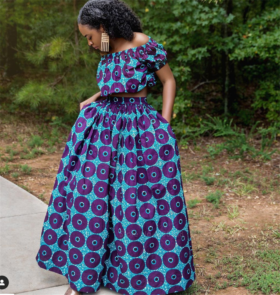 Hot Sale 2020 African Dresses for Women Shoulder Top Pant Suit Wide Leg Trousers Ankara Robe Africaine Sexy Ladies Dashiki Print