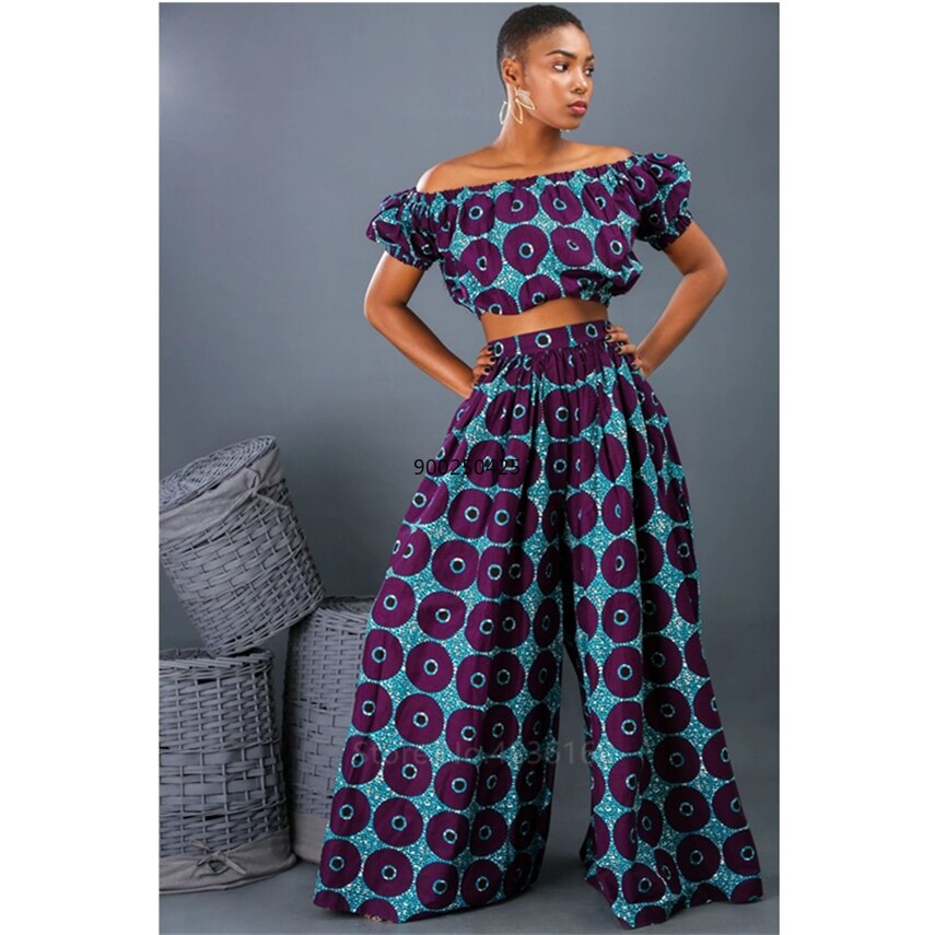 Hot Sale 2020 African Dresses for Women Shoulder Top Pant Suit Wide Leg Trousers Ankara Robe Africaine Sexy Ladies Dashiki Print Hot Sale 2020 African Dresses for Women Shoulder Top Pant Suit Wide Leg Trousers Ankara Robe Africaine Sexy Ladies Dashiki Print