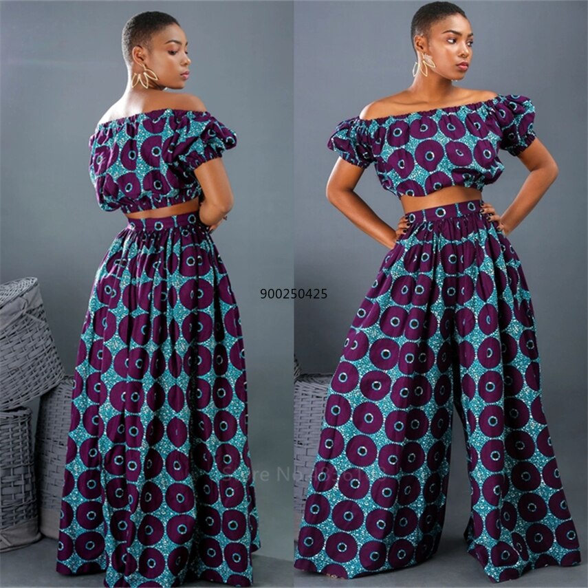 Hot Sale 2020 African Dresses for Women Shoulder Top Pant Suit Wide Leg Trousers Ankara Robe Africaine Sexy Ladies Dashiki Print Hot Sale 2020 African Dresses for Women Shoulder Top Pant Suit Wide Leg Trousers Ankara Robe Africaine Sexy Ladies Dashiki Print