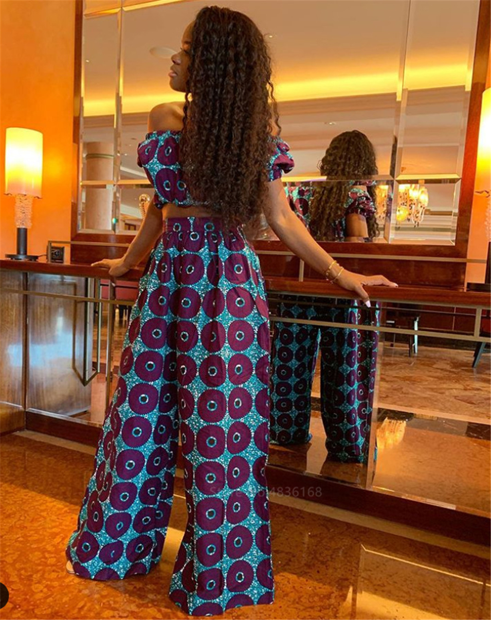 Hot Sale 2020 African Dresses for Women Shoulder Top Pant Suit Wide Leg Trousers Ankara Robe Africaine Sexy Ladies Dashiki Print Hot Sale 2020 African Dresses for Women Shoulder Top Pant Suit Wide Leg Trousers Ankara Robe Africaine Sexy Ladies Dashiki Print