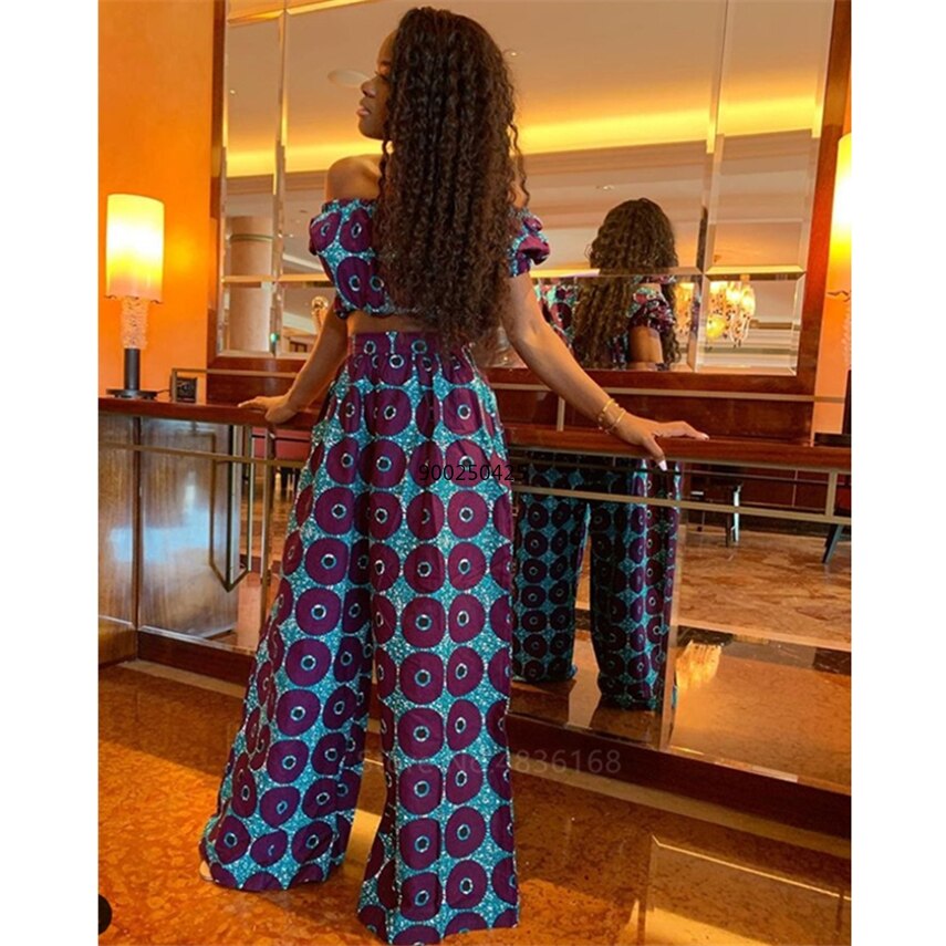 Hot Sale 2020 African Dresses for Women Shoulder Top Pant Suit Wide Leg Trousers Ankara Robe Africaine Sexy Ladies Dashiki Print Hot Sale 2020 African Dresses for Women Shoulder Top Pant Suit Wide Leg Trousers Ankara Robe Africaine Sexy Ladies Dashiki Print