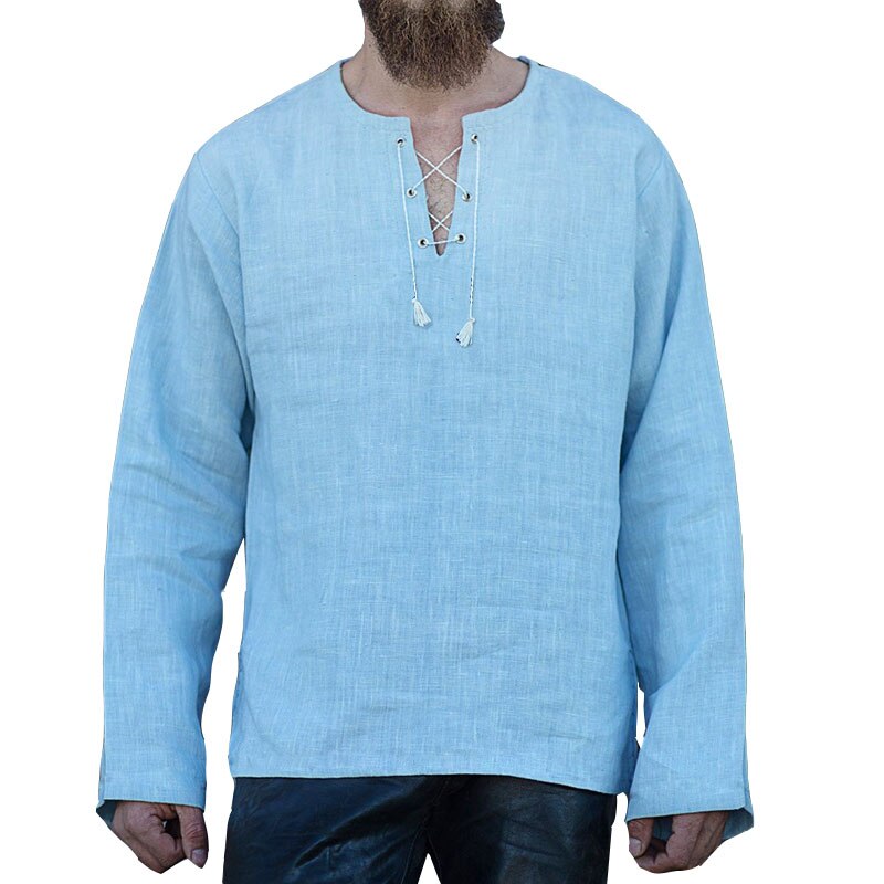 Linen Cotton Tunic Shirt Long Sleeves Knights Viking Pirate Costume Men Norse Medieval Warrior Hero Ragnar Lothbrok For Adult Linen Cotton Tunic Shirt Long Sleeves Knights Viking Pirate Costume Men Norse Medieval Warrior Hero Ragnar Lothbrok For Adult