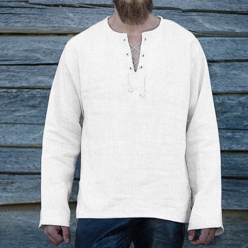 Linen Cotton Tunic Shirt Long Sleeves Knights Viking Pirate Costume Men Norse Medieval Warrior Hero Ragnar Lothbrok For Adult Linen Cotton Tunic Shirt Long Sleeves Knights Viking Pirate Costume Men Norse Medieval Warrior Hero Ragnar Lothbrok For Adult