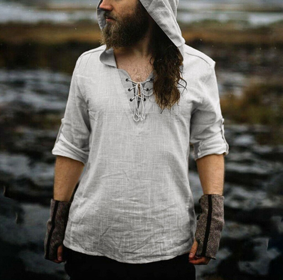 Shirt Hood Pagan Vegvisir Viking Man Natural Cotton Linen Medieval Costume Lace Up Shirt Tops Short Sleeves Solid For Adult Shirt Hood Pagan Vegvisir Viking Man Natural Cotton Linen Medieval Costume Lace Up Shirt Tops Short Sleeves Solid For Adult