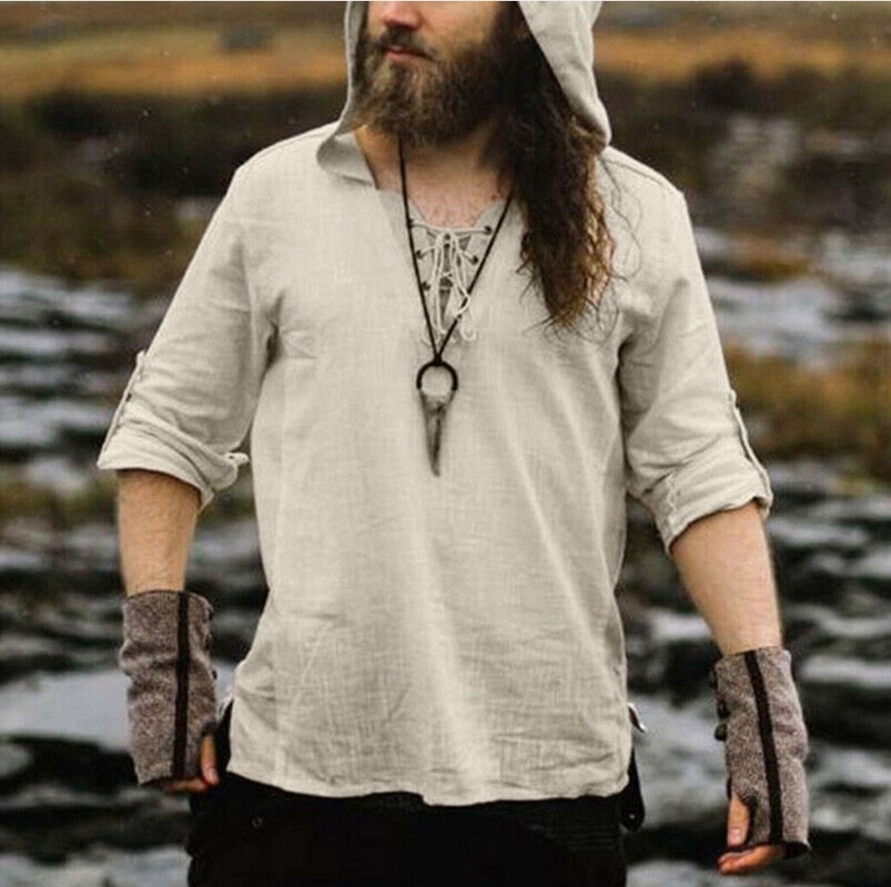 Shirt Hood Pagan Vegvisir Viking Man Natural Cotton Linen Medieval Costume Lace Up Shirt Tops Short Sleeves Solid For Adult Shirt Hood Pagan Vegvisir Viking Man Natural Cotton Linen Medieval Costume Lace Up Shirt Tops Short Sleeves Solid For Adult