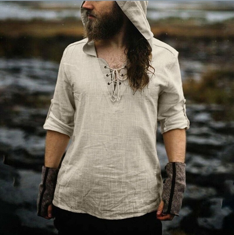 Shirt Hood Pagan Vegvisir Viking Man Natural Cotton Linen Medieval Costume Lace Up Shirt Tops Short Sleeves Solid For Adult Shirt Hood Pagan Vegvisir Viking Man Natural Cotton Linen Medieval Costume Lace Up Shirt Tops Short Sleeves Solid For Adult