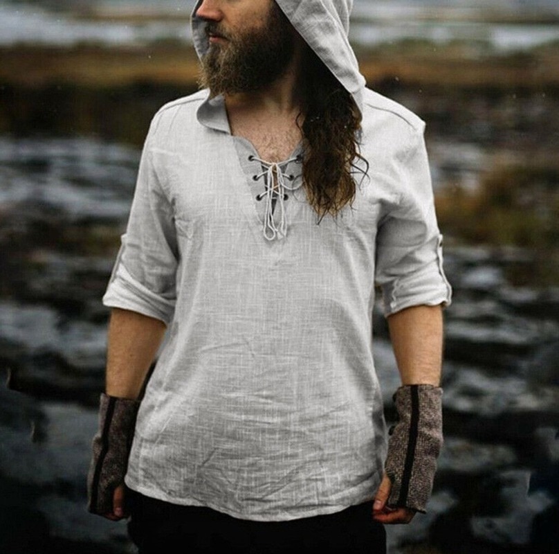 Shirt Hood Pagan Vegvisir Viking Man Natural Cotton Linen Medieval Costume Lace Up Shirt Tops Short Sleeves Solid For Adult Shirt Hood Pagan Vegvisir Viking Man Natural Cotton Linen Medieval Costume Lace Up Shirt Tops Short Sleeves Solid For Adult