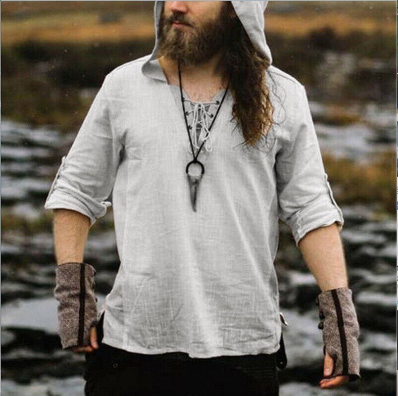 Shirt Hood Pagan Vegvisir Viking Man Natural Cotton Linen Medieval Costume Lace Up Shirt Tops Short Sleeves Solid For Adult Shirt Hood Pagan Vegvisir Viking Man Natural Cotton Linen Medieval Costume Lace Up Shirt Tops Short Sleeves Solid For Adult