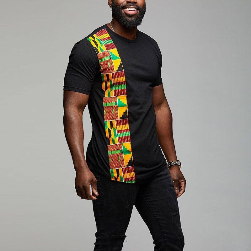 African Kente T Shirt Patchwork Color Print Top Wear Mens Ankara Style Panel Tees O Neck Kitenge For Men Short Sleeves Black African Kente T Shirt Patchwork Color Print Top Wear Mens Ankara Style Panel Tees O Neck Kitenge For Men Short Sleeves Black