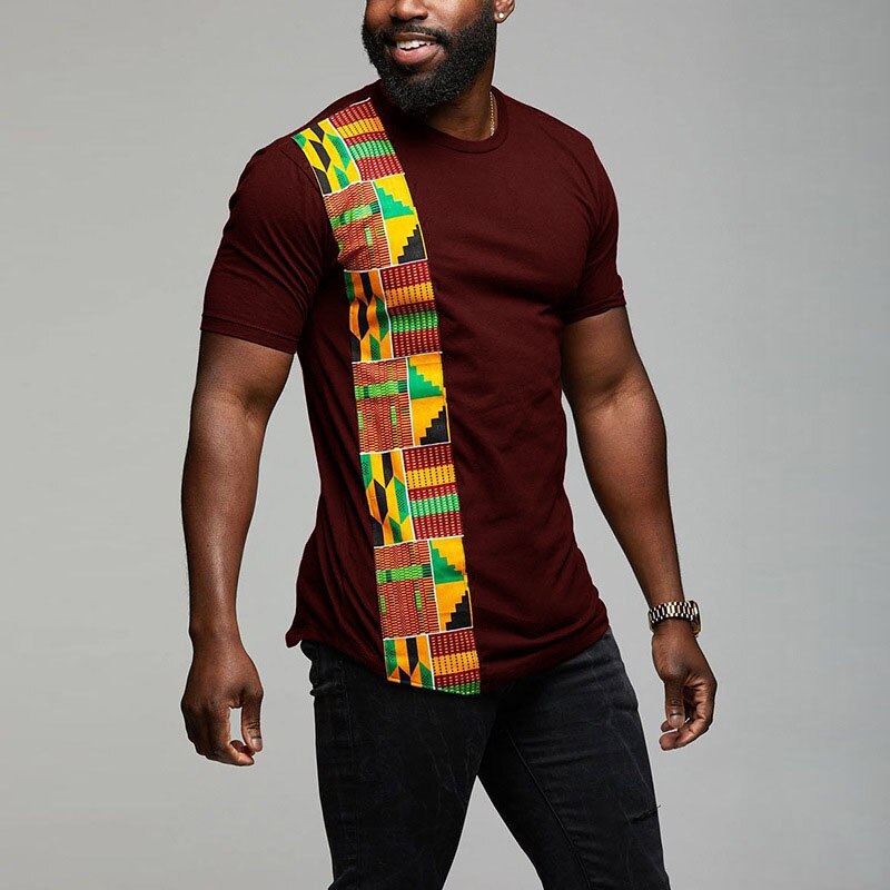 African Kente T Shirt Patchwork Color Print Top Wear Mens Ankara Style Panel Tees O Neck Kitenge For Men Short Sleeves Black African Kente T Shirt Patchwork Color Print Top Wear Mens Ankara Style Panel Tees O Neck Kitenge For Men Short Sleeves Black