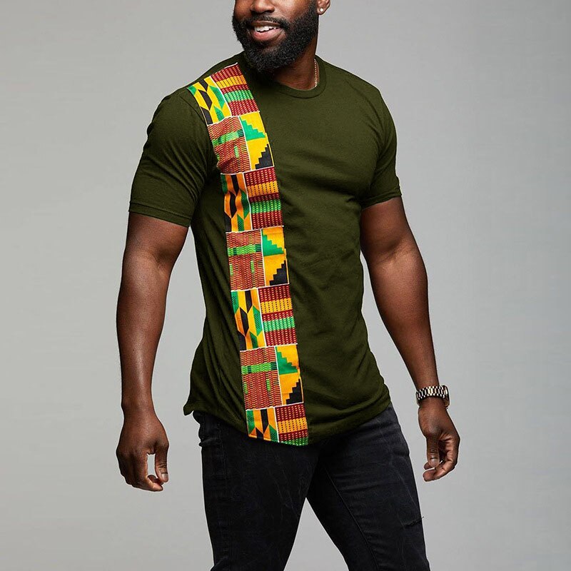 African Kente T Shirt Patchwork Color Print Top Wear Mens Ankara Style Panel Tees O Neck Kitenge For Men Short Sleeves Black African Kente T Shirt Patchwork Color Print Top Wear Mens Ankara Style Panel Tees O Neck Kitenge For Men Short Sleeves Black