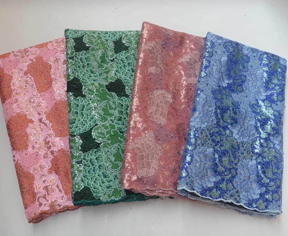 Shiny sequins African lace with beads Unique New Handuct organza fabric Nigerian Ghana sewing clothes 5 yards Shiny sequins African lace with beads Unique New Handuct organza fabric Nigerian Ghana sewing clothes 5 yards