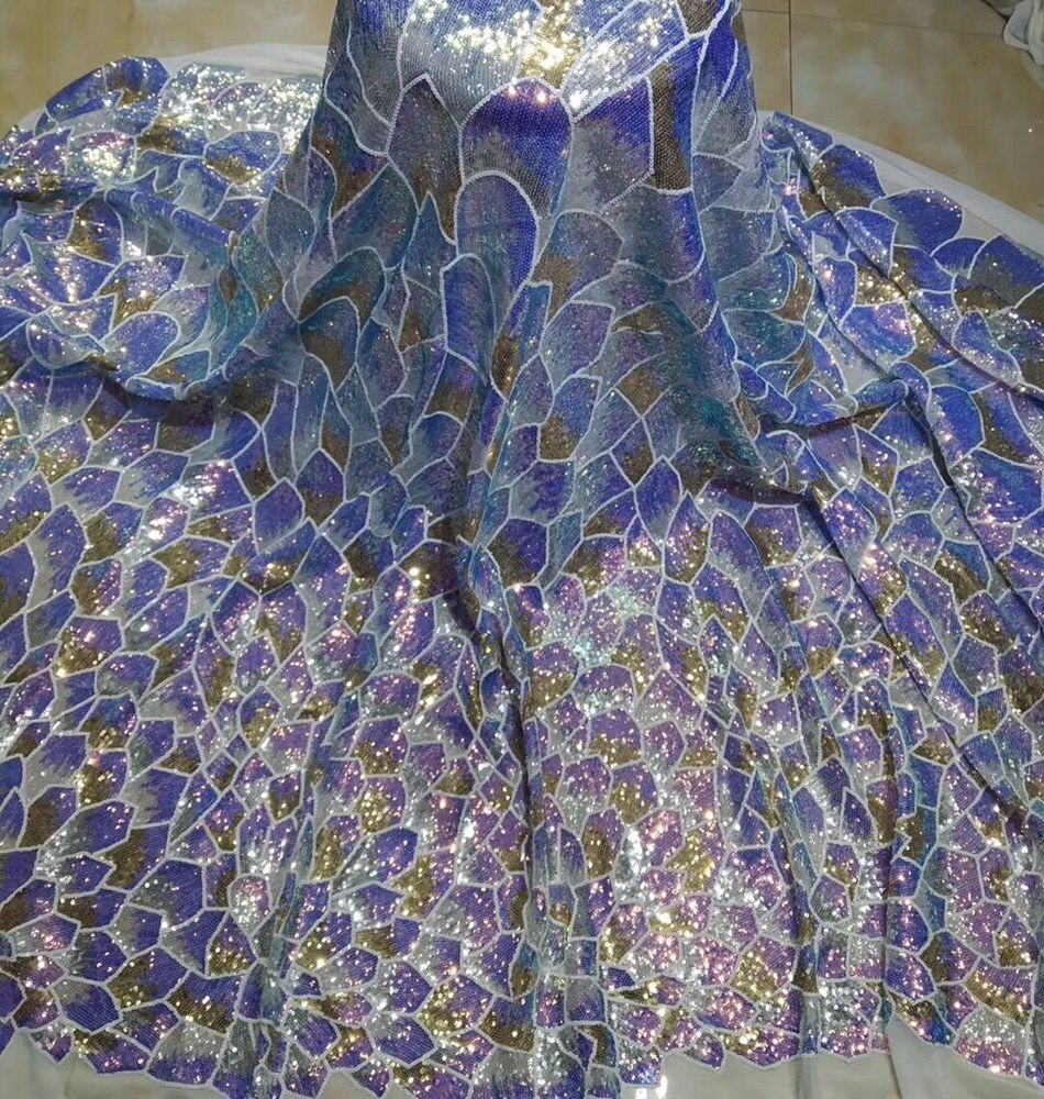 Newest African Lace Fabric High Quality Lace changing With Sequins color Latest French Tulle Lace Fabric For Party dress ML8772 Newest African Lace Fabric High Quality Lace changing With Sequins color Latest French Tulle Lace Fabric For Party dress ML8772