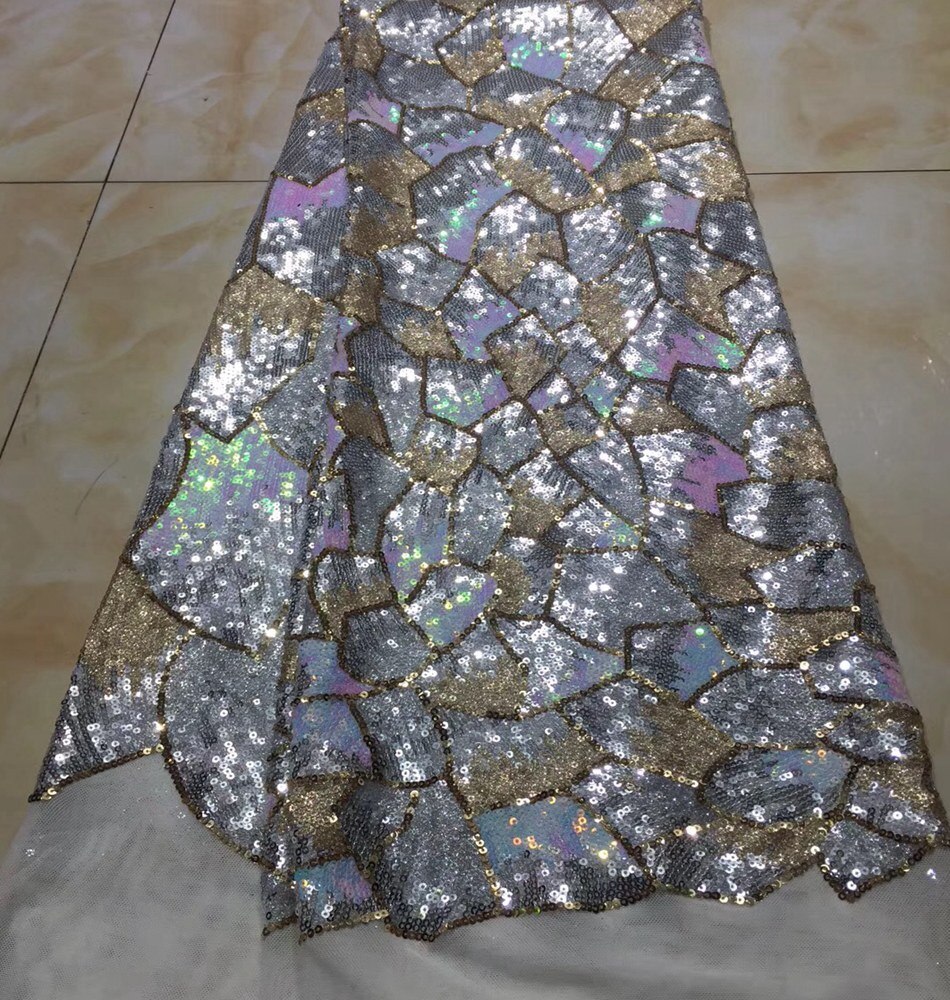 Newest African Lace Fabric High Quality Lace changing With Sequins color Latest French Tulle Lace Fabric For Party dress ML8772 Newest African Lace Fabric High Quality Lace changing With Sequins color Latest French Tulle Lace Fabric For Party dress ML8772