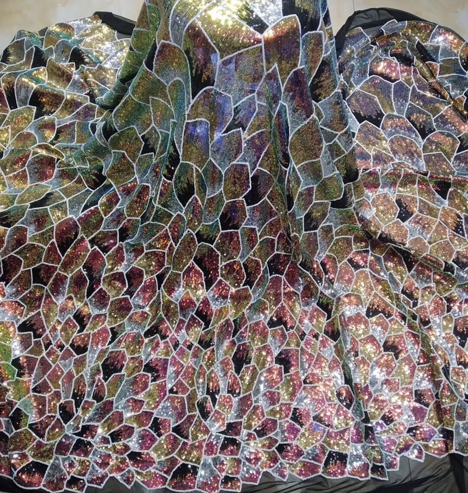 Newest African Lace Fabric High Quality Lace changing With Sequins color Latest French Tulle Lace Fabric For Party dress ML8772 Newest African Lace Fabric High Quality Lace changing With Sequins color Latest French Tulle Lace Fabric For Party dress ML8772