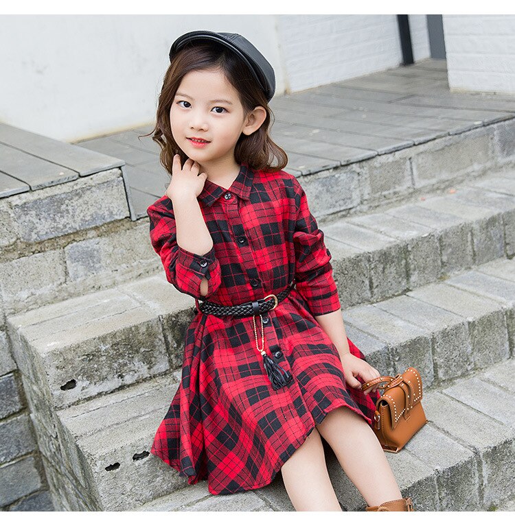 4-14Y Dress Girl Pure Cotton Plaid Shirt Kids Dresses for Girls Clothing Spring Children Dress Elegant 2019 New Girls Clothes