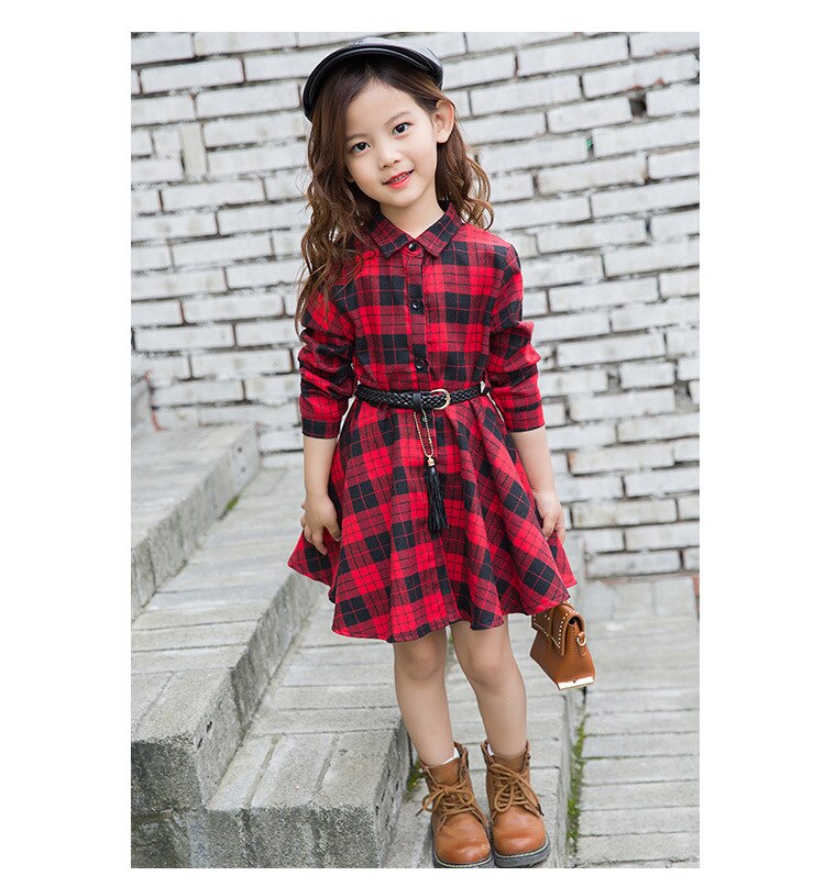 4-14Y Dress Girl Pure Cotton Plaid Shirt Kids Dresses for Girls Clothing Spring Children Dress Elegant 2019 New Girls Clothes