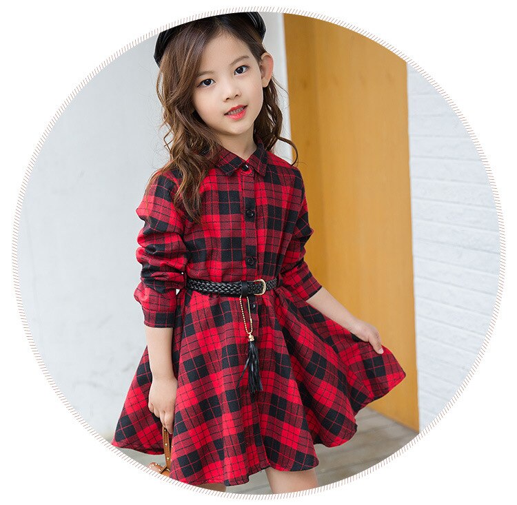 4-14Y Dress Girl Pure Cotton Plaid Shirt Kids Dresses for Girls Clothing Spring Children Dress Elegant 2019 New Girls Clothes