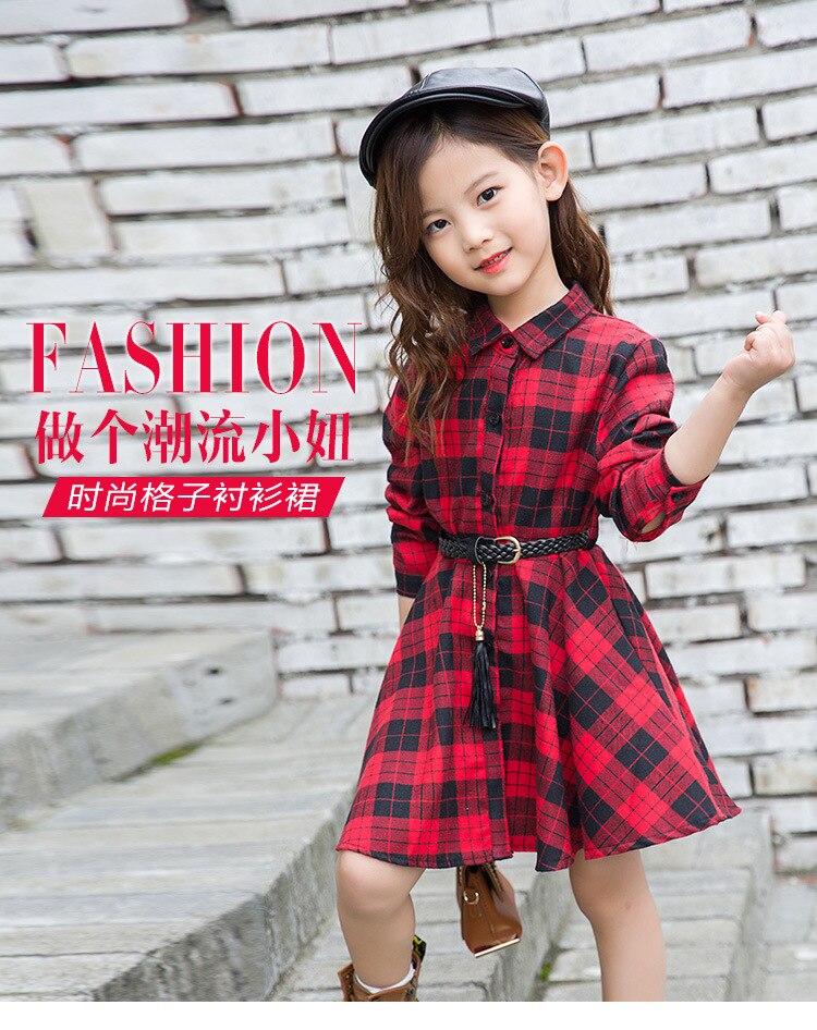 4-14Y Dress Girl Pure Cotton Plaid Shirt Kids Dresses for Girls Clothing Spring Children Dress Elegant 2019 New Girls Clothes