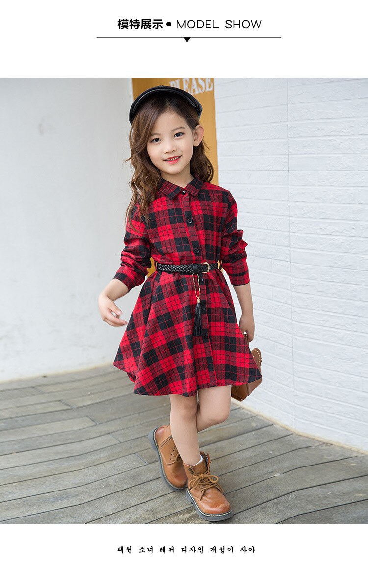 4-14Y Dress Girl Pure Cotton Plaid Shirt Kids Dresses for Girls Clothing Spring Children Dress Elegant 2019 New Girls Clothes