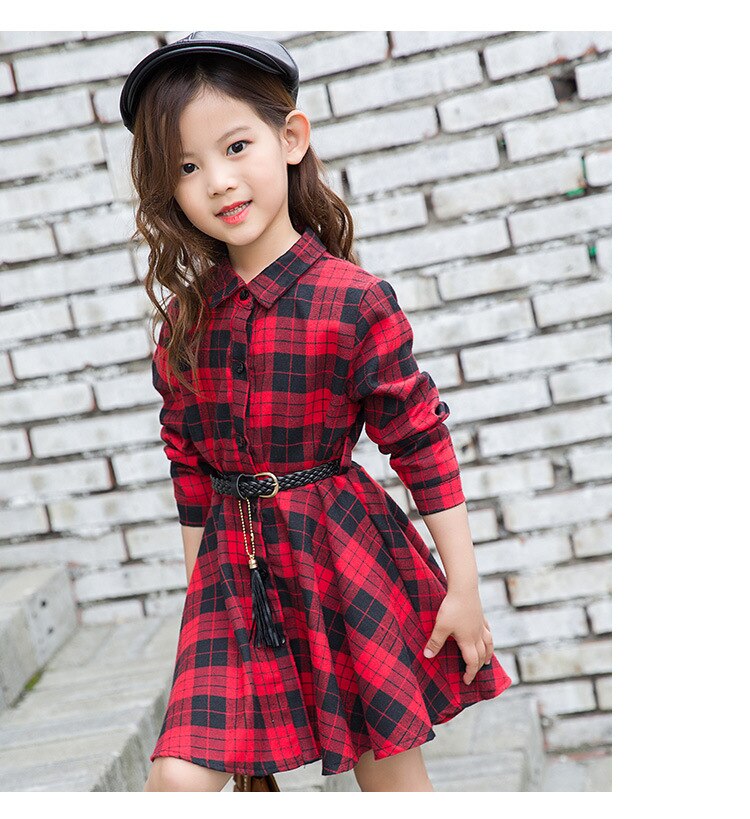 4-14Y Dress Girl Pure Cotton Plaid Shirt Kids Dresses for Girls Clothing Spring Children Dress Elegant 2019 New Girls Clothes