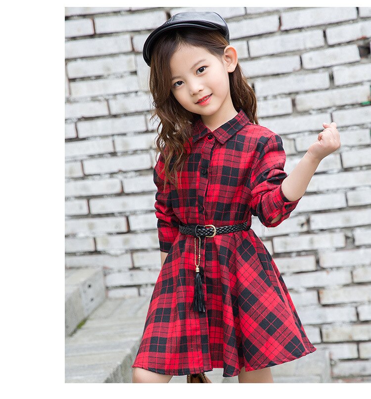 4-14Y Dress Girl Pure Cotton Plaid Shirt Kids Dresses for Girls Clothing Spring Children Dress Elegant 2019 New Girls Clothes