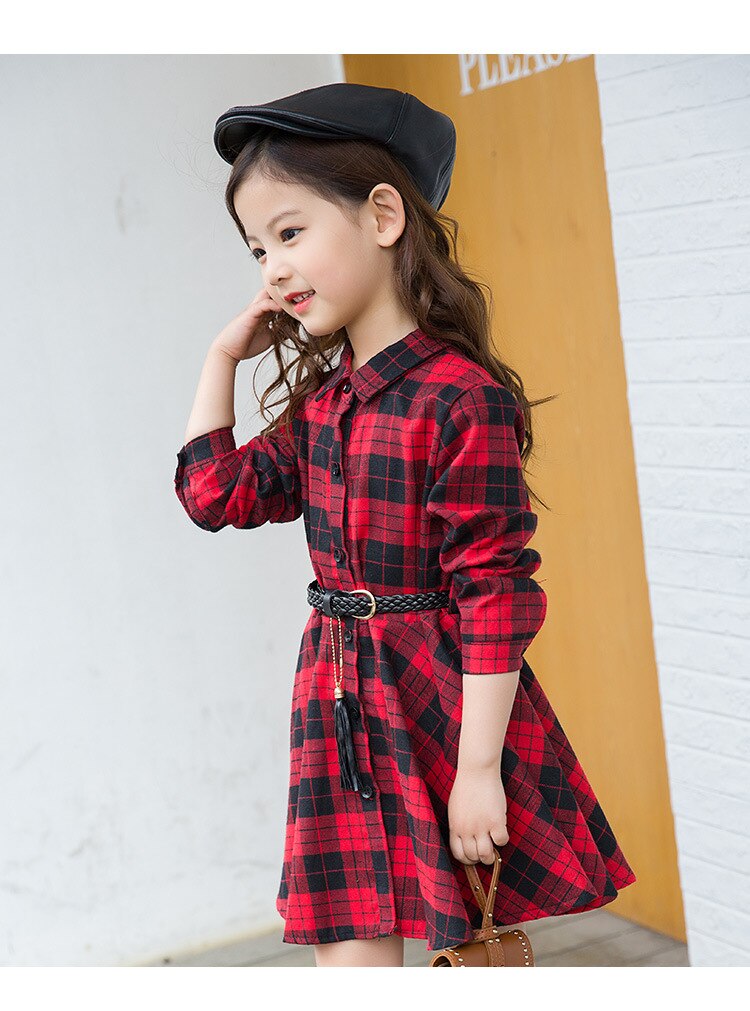 4-14Y Dress Girl Pure Cotton Plaid Shirt Kids Dresses for Girls ...