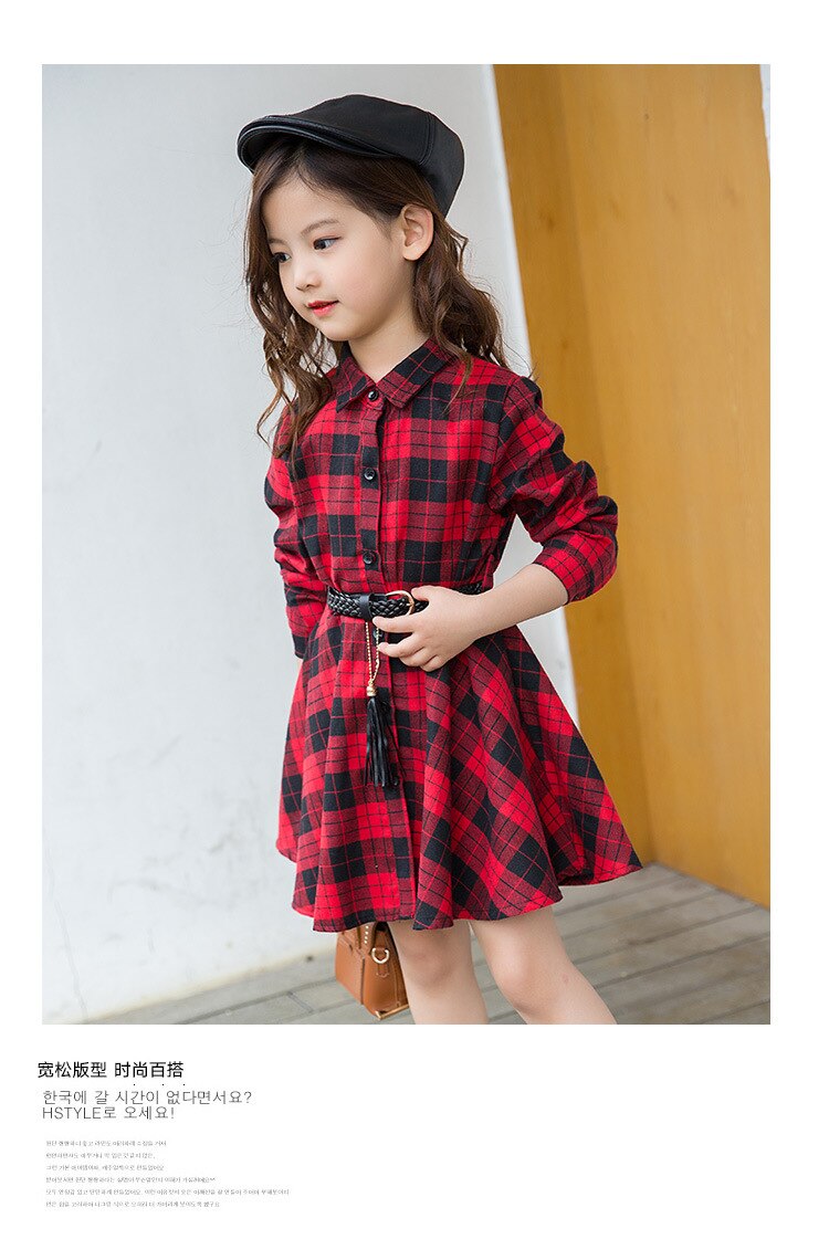 4-14Y Dress Girl Pure Cotton Plaid Shirt Kids Dresses for Girls Clothing Spring Children Dress Elegant 2019 New Girls Clothes