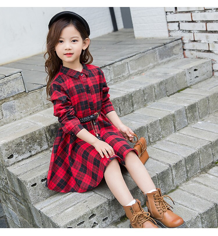4-14Y Dress Girl Pure Cotton Plaid Shirt Kids Dresses for Girls Clothing Spring Children Dress Elegant 2019 New Girls Clothes