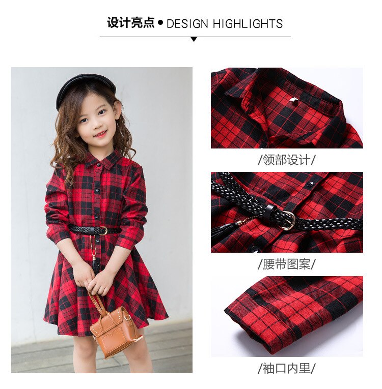 4-14Y Dress Girl Pure Cotton Plaid Shirt Kids Dresses for Girls Clothing Spring Children Dress Elegant 2019 New Girls Clothes