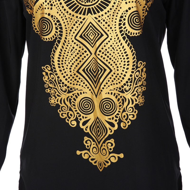 Men African Tribal Shirt Men Dashiki Sleeves Printed Golden Black Split Top Traditional Wedding Tunic Pullover Shirt For Men Men African Tribal Shirt Men Dashiki Sleeves Printed Golden Black Split Top Traditional Wedding Tunic Pullover Shirt For Men