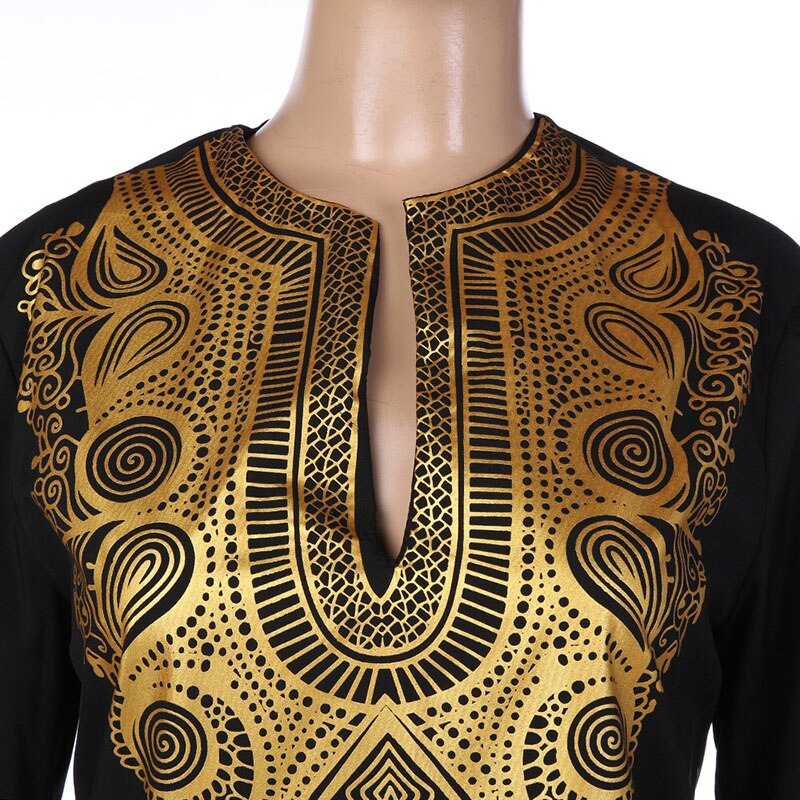 Men African Tribal Shirt Men Dashiki Sleeves Printed Golden Black Split Top Traditional Wedding Tunic Pullover Shirt For Men Men African Tribal Shirt Men Dashiki Sleeves Printed Golden Black Split Top Traditional Wedding Tunic Pullover Shirt For Men