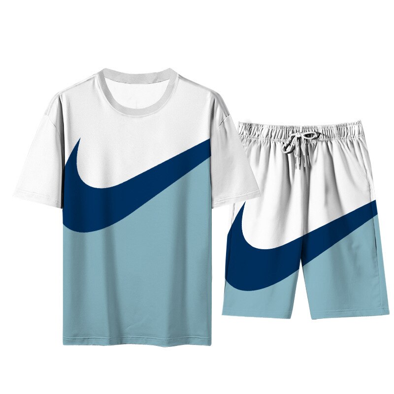 2021 Summer Fashion Leisure brand Men's Set Tracksuit Sportswear Track Suits Male Sweatsuit Short Sleeves T shirt 2 piece set