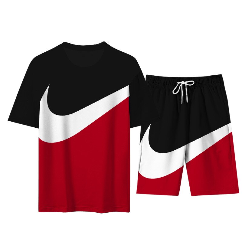 2021 Summer Fashion Leisure brand Men's Set Tracksuit Sportswear Track Suits Male Sweatsuit Short Sleeves T shirt 2 piece set