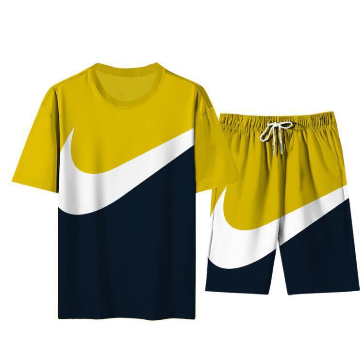 2021 Summer Fashion Leisure brand Men's Set Tracksuit Sportswear Track Suits Male Sweatsuit Short Sleeves T shirt 2 piece set