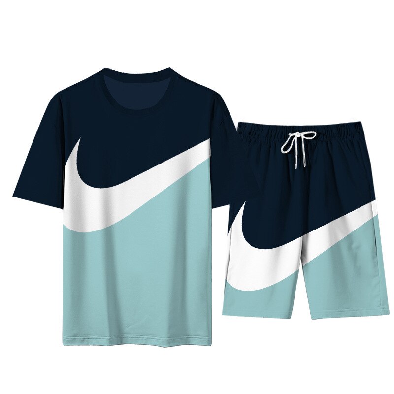 2021 Summer Fashion Leisure brand Men's Set Tracksuit Sportswear Track Suits Male Sweatsuit Short Sleeves T shirt 2 piece set