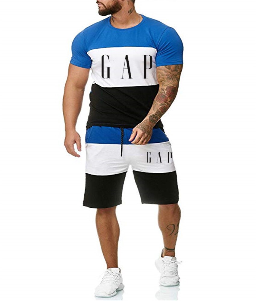Summer The new 2021 Men Set Fitness Suit Sporting Suits Short Sleeve T Shirt + Quick Drying 2 Piece G/P Together Set