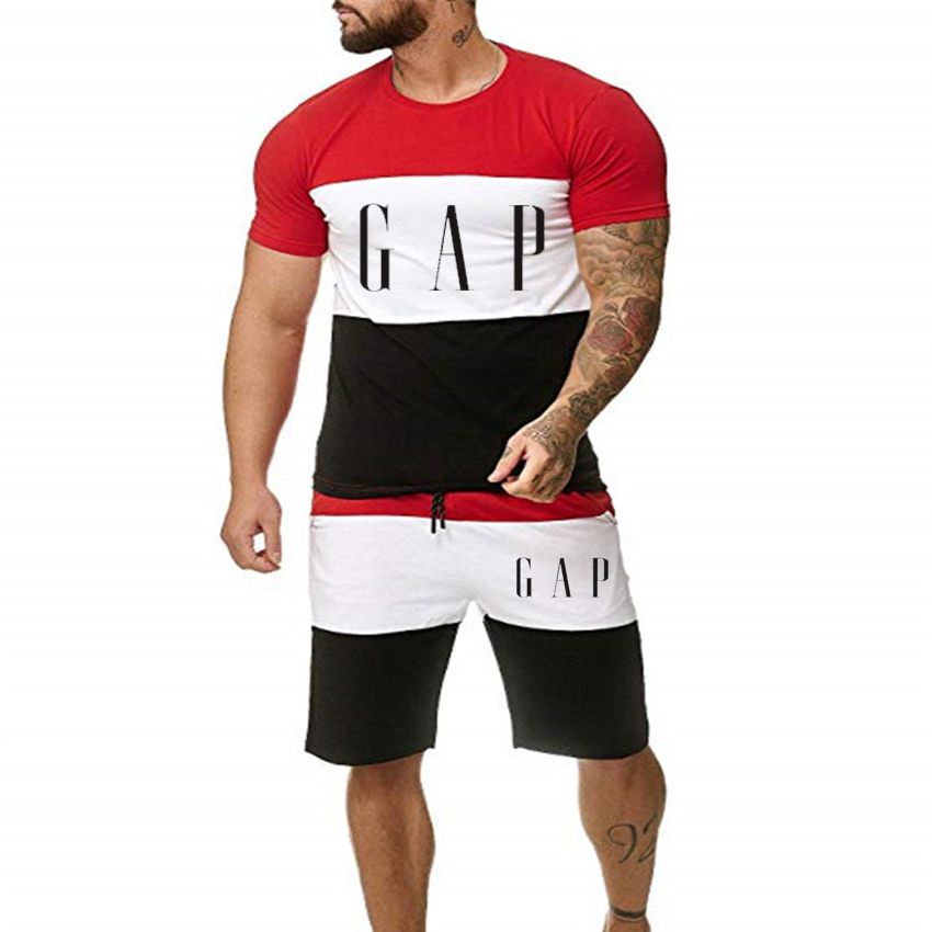 Summer The new 2021 Men Set Fitness Suit Sporting Suits Short Sleeve T Shirt + Quick Drying 2 Piece G/P Together Set