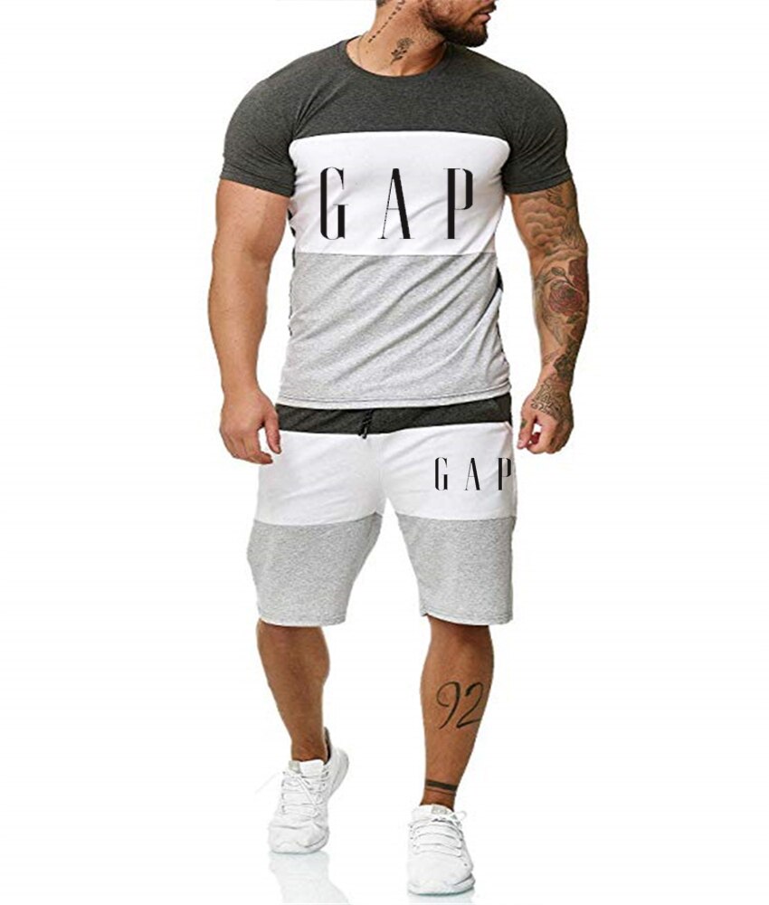 Summer The new 2021 Men Set Fitness Suit Sporting Suits Short Sleeve T Shirt + Quick Drying 2 Piece G/P Together Set