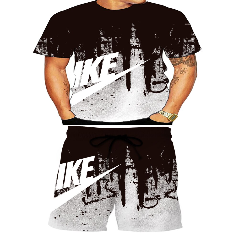 2021 summer new American fashion men's Inkjet 3D digital printing t-shirt men's and women's leisure jogging suit