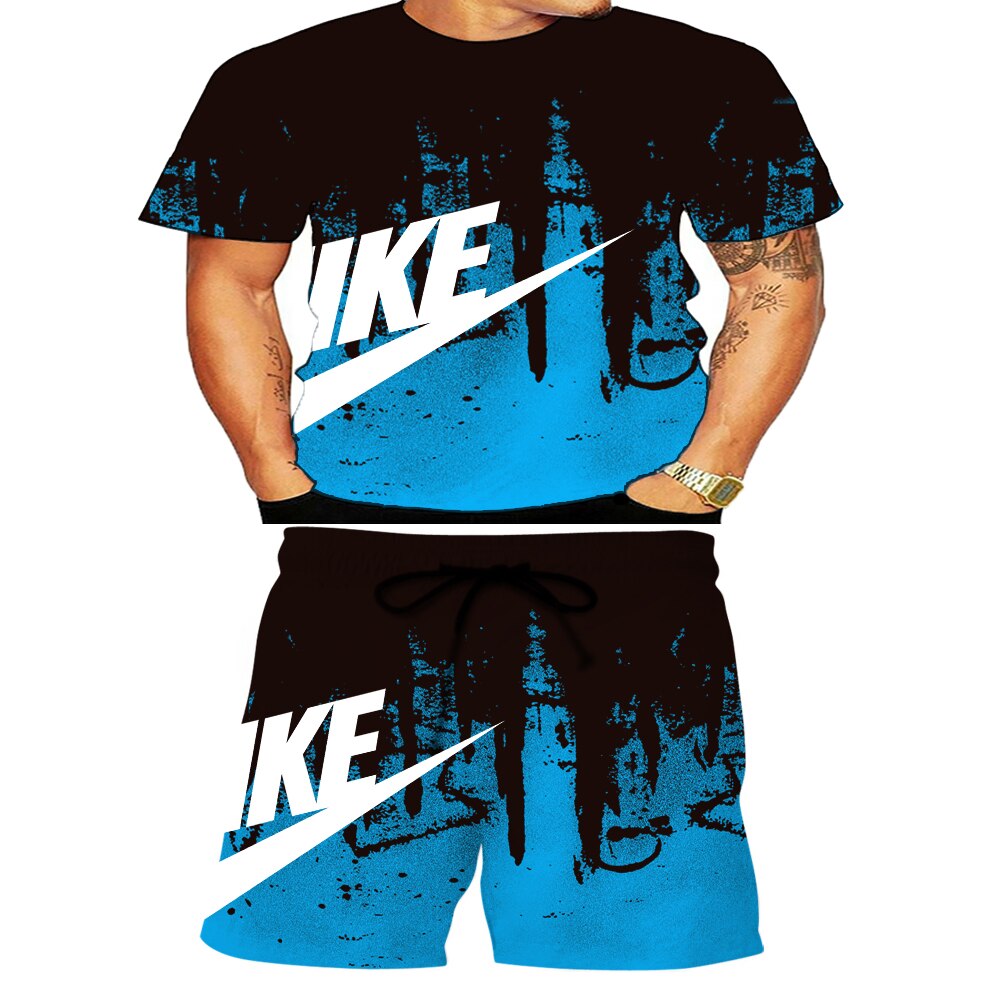 2021 summer new American fashion men's Inkjet 3D digital printing t-shirt men's and women's leisure jogging suit