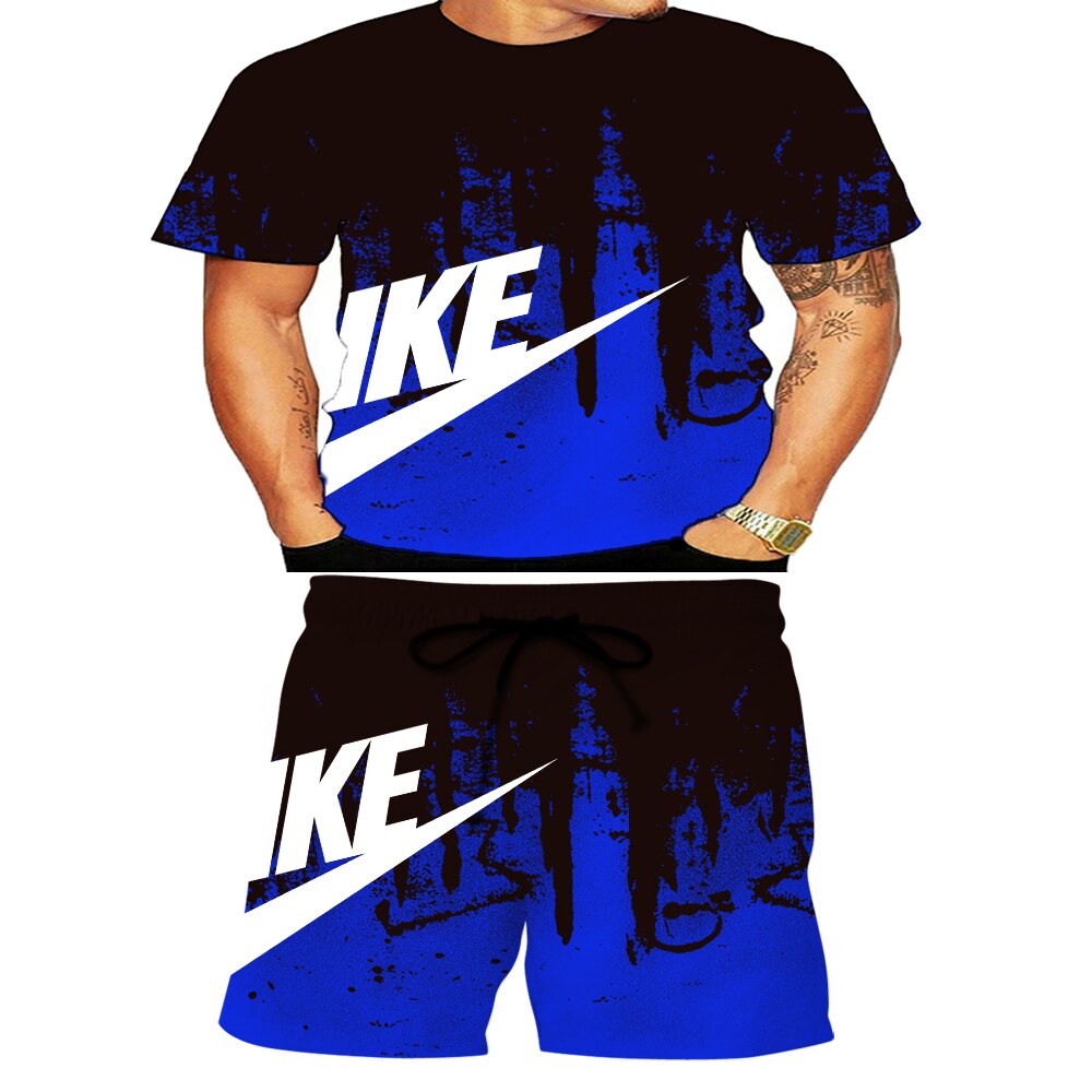 2021 summer new American fashion men's Inkjet 3D digital printing t-shirt men's and women's leisure jogging suit