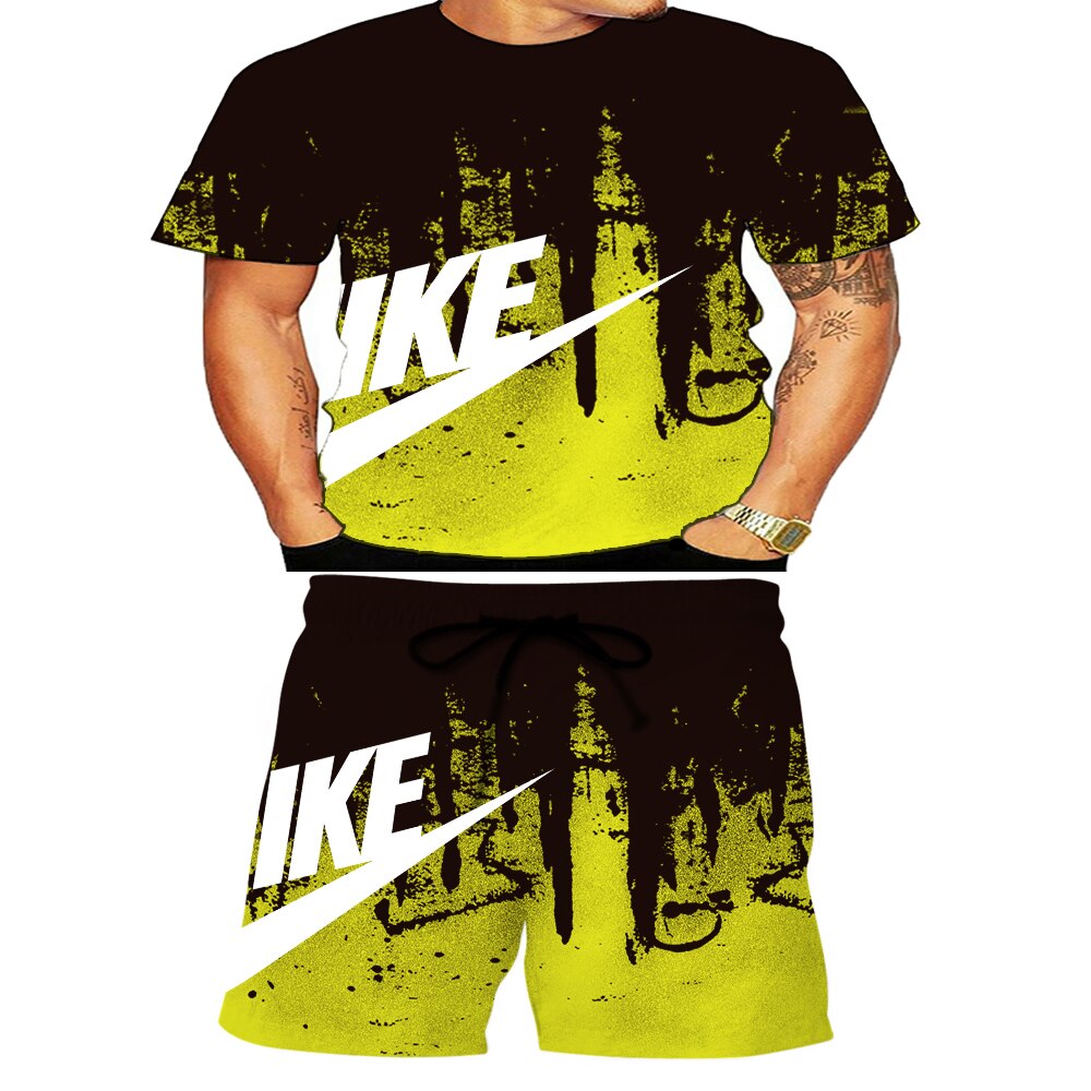 2021 summer new American fashion men's Inkjet 3D digital printing t-shirt men's and women's leisure jogging suit