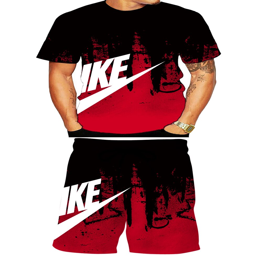 2021 summer new American fashion men's Inkjet 3D digital printing t-shirt men's and women's leisure jogging suit