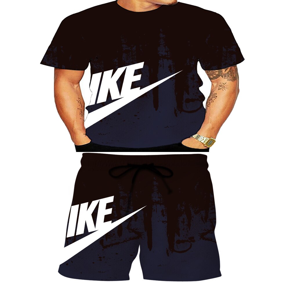 2021 summer new American fashion men's Inkjet 3D digital printing t-shirt men's and women's leisure jogging suit