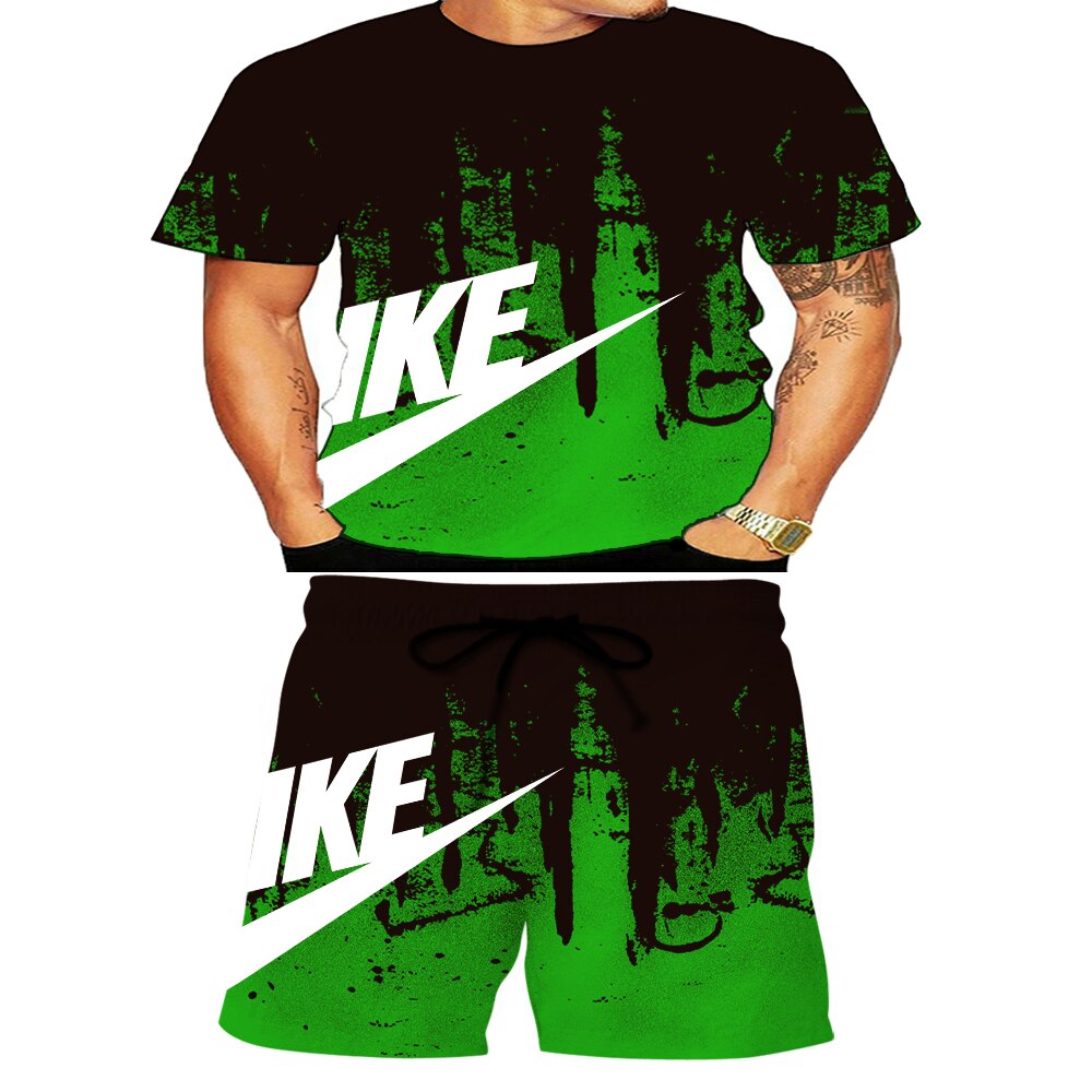 2021 summer new American fashion men's Inkjet 3D digital printing t-shirt men's and women's leisure jogging suit