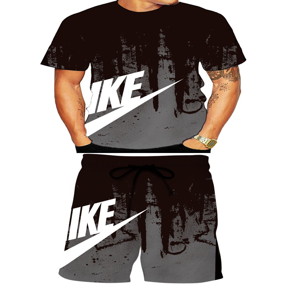 2021 summer new American fashion men's Inkjet 3D digital printing t-shirt men's and women's leisure jogging suit