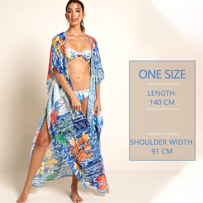 Miyouj Sexy Deep V Neck Beach Cover Up Middle Sleeve Maxi Dress Women Bathing Suit Summer Long Beach Dress Plus Size Beachwear