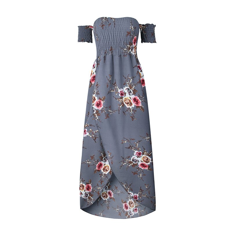 Miyouj Off Shoulder Beach Dress Women Bathing Suit Boho Style Bandeau Long Dresses Print White Chiffon Beachwear Summer Vestido