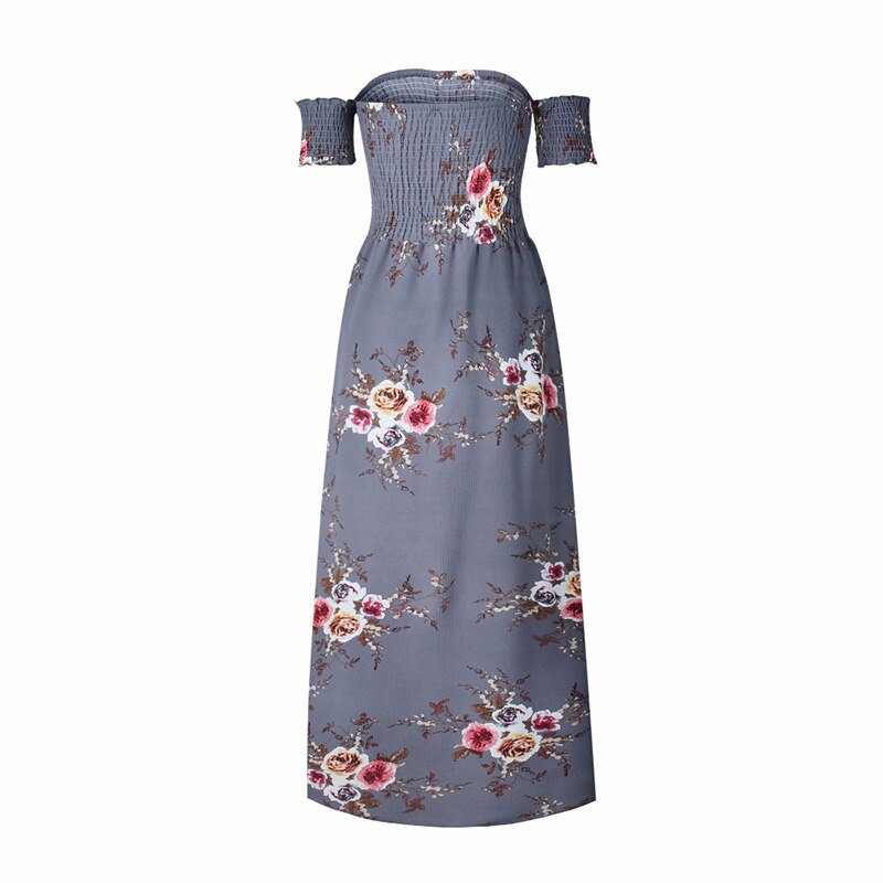 Miyouj Off Shoulder Beach Dress Women Bathing Suit Boho Style Bandeau Long Dresses Print White Chiffon Beachwear Summer Vestido